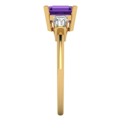 1.62 cttw Natural Amethyst Three-Stone Engagement Ring - Solid Gold (Square Emerald Cut,6.5X6.5mm)