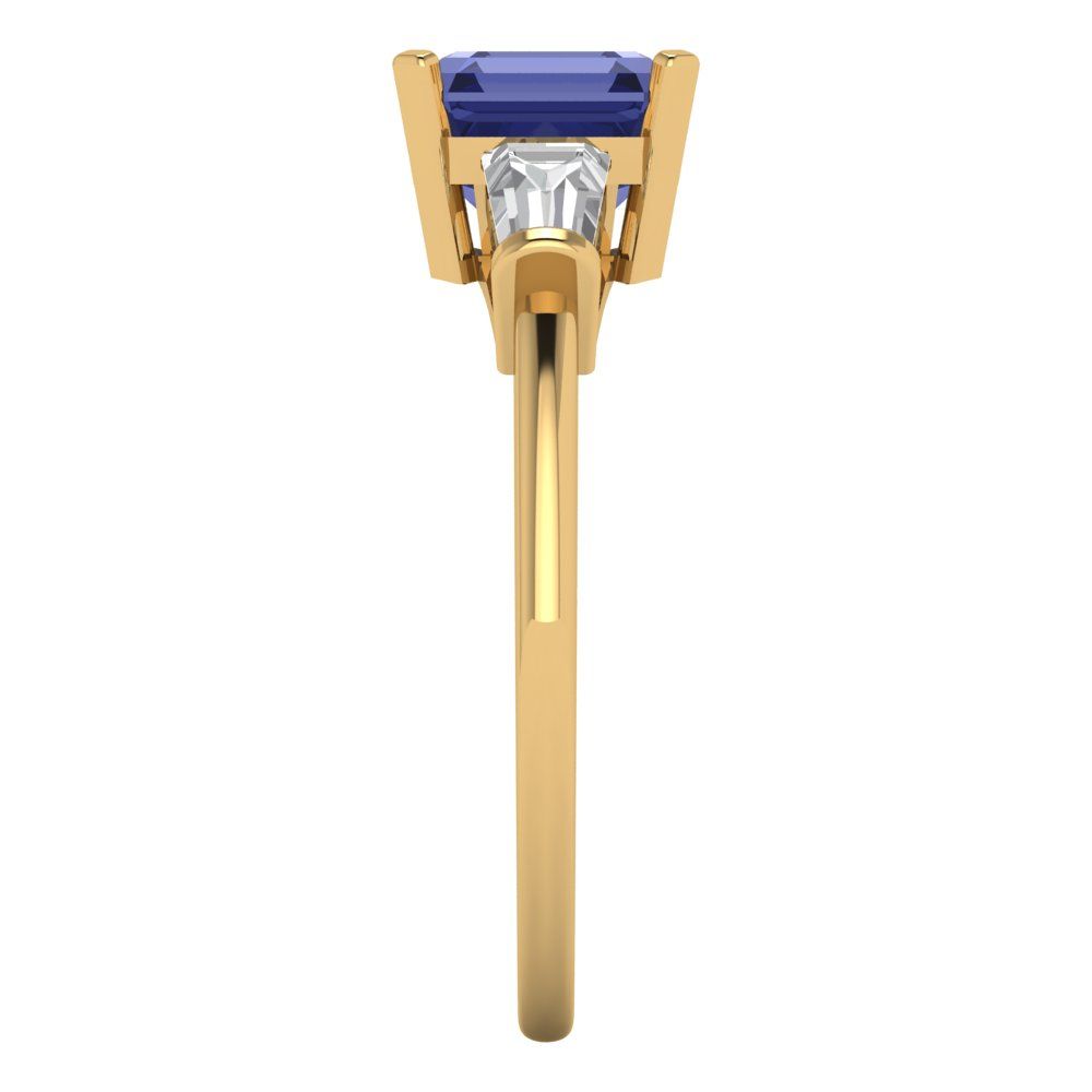 1.62 cttw Simulated Tanzanite Three-Stone Engagement Ring - Solid Gold (Square Emerald Cut,6.5X6.5mm)