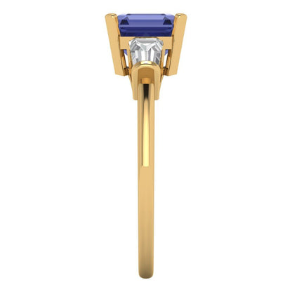 1.62 cttw Simulated Tanzanite Three-Stone Engagement Ring - Solid Gold (Square Emerald Cut,6.5X6.5mm)