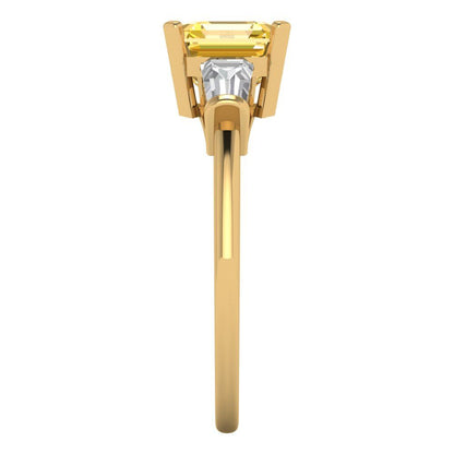 1.62 cttw Natural Citrine Three-Stone Engagement Ring - Solid Gold (Square Emerald Cut,6.5X6.5mm)