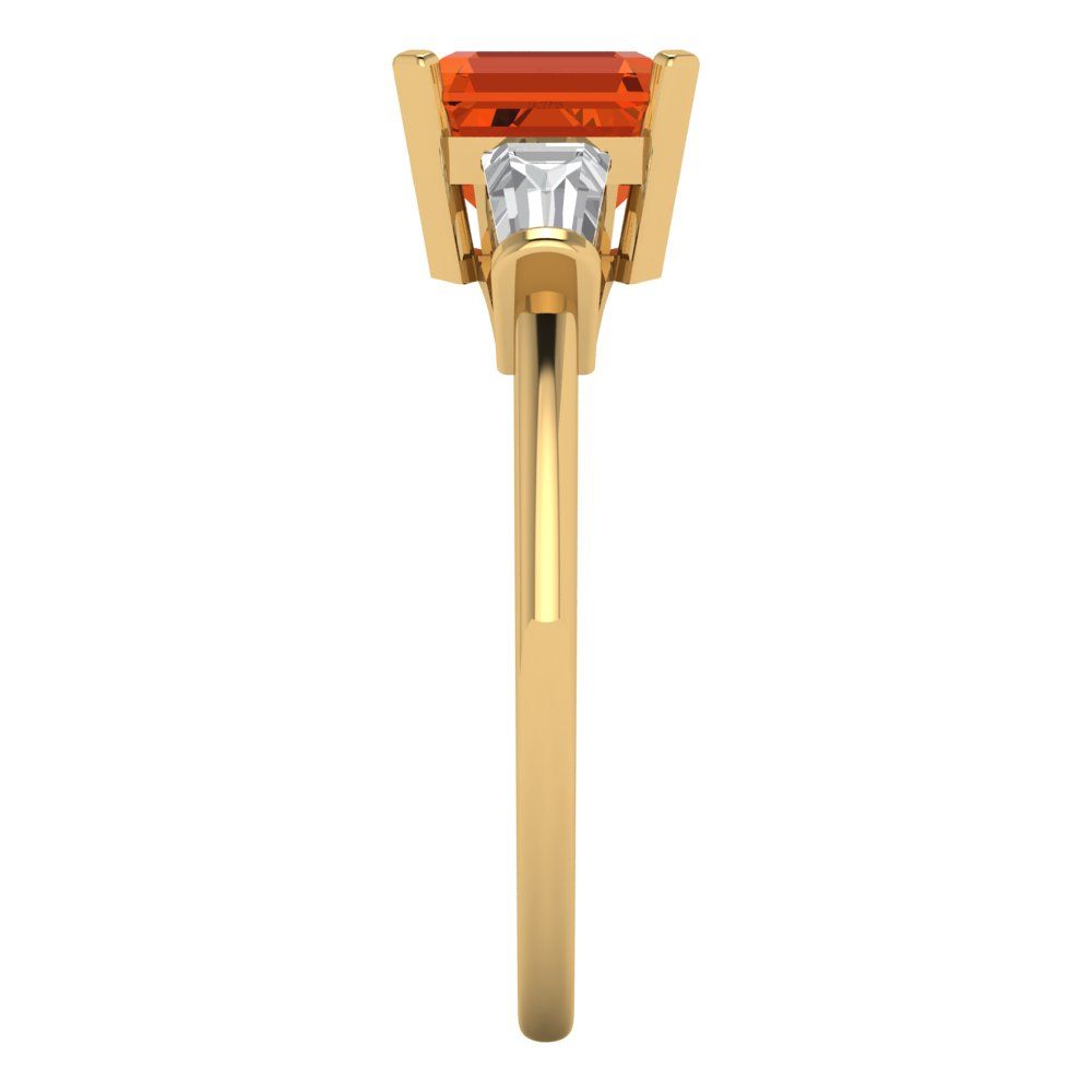 1.62 cttw Zirconia Simulated Red Diamond Three-Stone Engagement Ring - Solid Gold (VVS1, Square Emerald Cut,6.5X6.5mm)