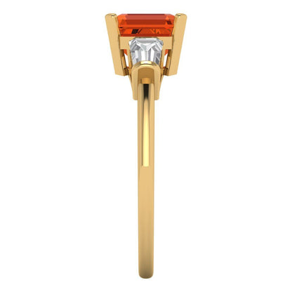 1.62 cttw Zirconia Simulated Red Diamond Three-Stone Engagement Ring - Solid Gold (VVS1, Square Emerald Cut,6.5X6.5mm)