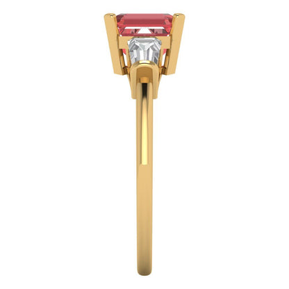 1.62 cttw Natural Garnet Three-Stone Engagement Ring - Solid Gold (Square Emerald Cut,6.5X6.5mm)