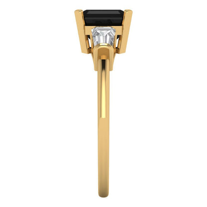 1.62 cttw Natural Onyx Three-Stone Engagement Ring - Solid Gold (Square Emerald Cut,6.5X6.5mm)