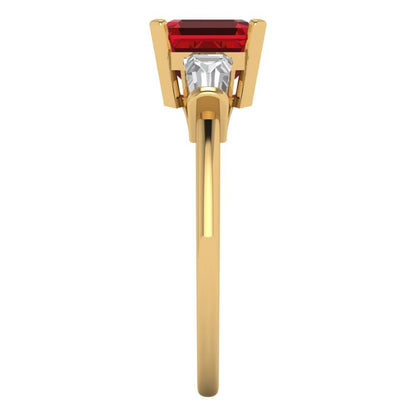 1.62 cttw Simulated Pink Tourmaline Three-Stone Engagement Ring - Solid Gold (Square Emerald Cut,6.5X6.5mm)