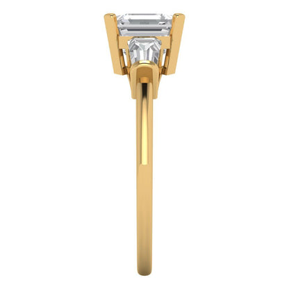 1.62 cttw Zirconia Simulated Diamond Three-Stone Engagement Ring - Solid Gold (VVS1, Square Emerald Cut,6.5X6.5mm)