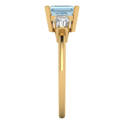 1.62 cttw Natural Swiss Blue Topaz Three-Stone Engagement Ring - Solid Gold (Square Emerald Cut,6.5X6.5mm)