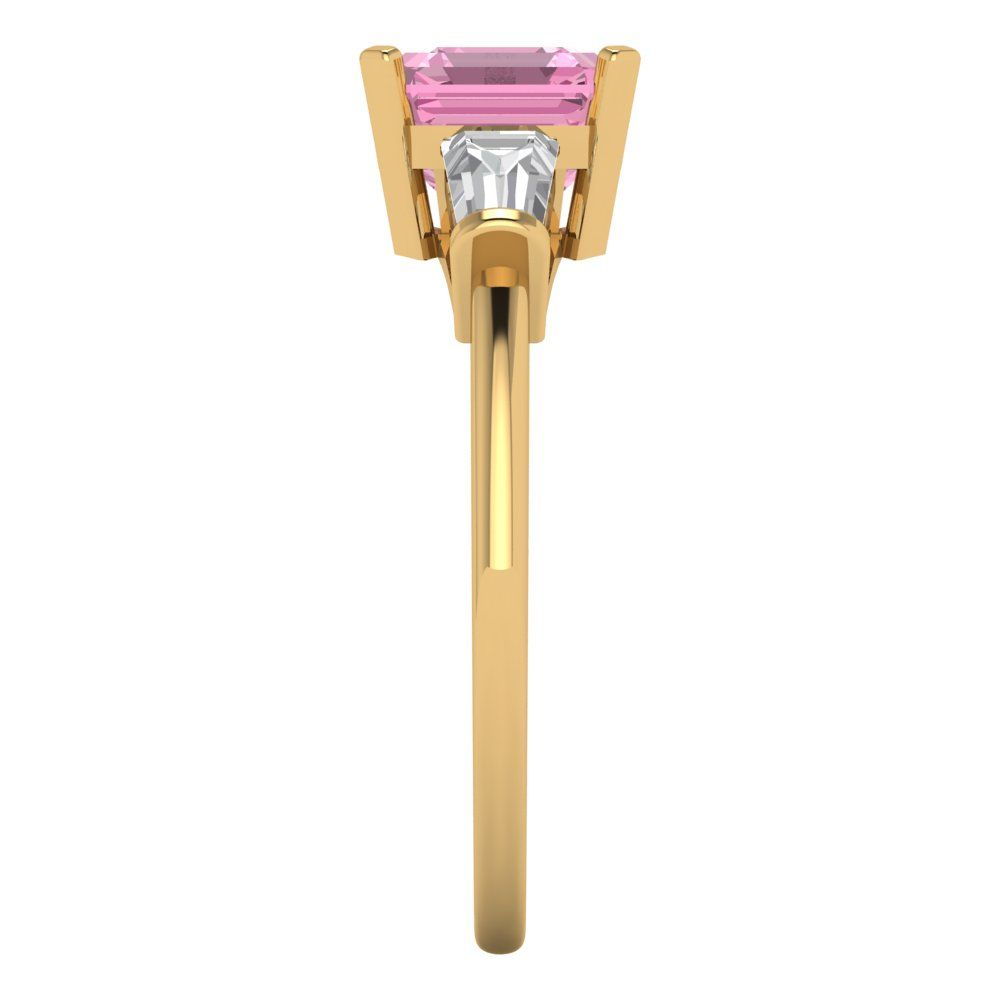 1.62 cttw Zirconia Simulated Pink Diamond Three-Stone Engagement Ring - Solid Gold (VVS1, Square Emerald Cut,6.5X6.5mm)