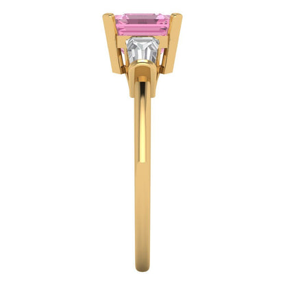 1.62 cttw Zirconia Simulated Pink Diamond Three-Stone Engagement Ring - Solid Gold (VVS1, Square Emerald Cut,6.5X6.5mm)