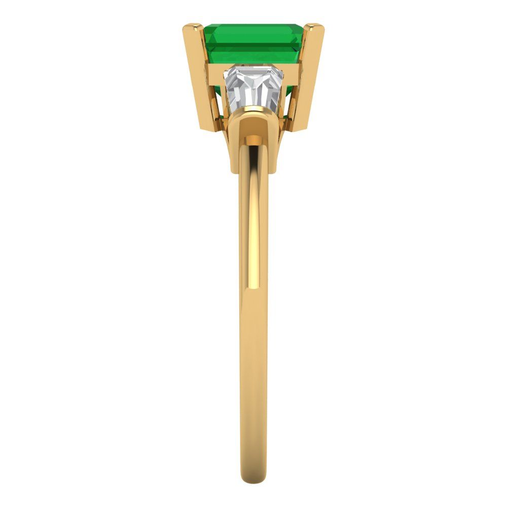 1.62 cttw Simulated Emerald Three-Stone Engagement Ring - Solid Gold (Square Emerald Cut,6.5X6.5mm)