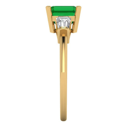 1.62 cttw Simulated Emerald Three-Stone Engagement Ring - Solid Gold (Square Emerald Cut,6.5X6.5mm)