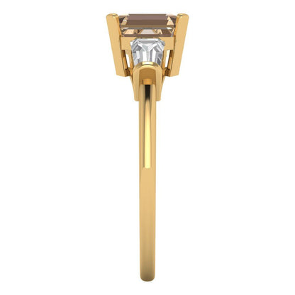 1.62 cttw Yellow Moissanite Three-Stone Engagement Ring - Solid Gold (Square Emerald Cut,6.5X6.5mm)