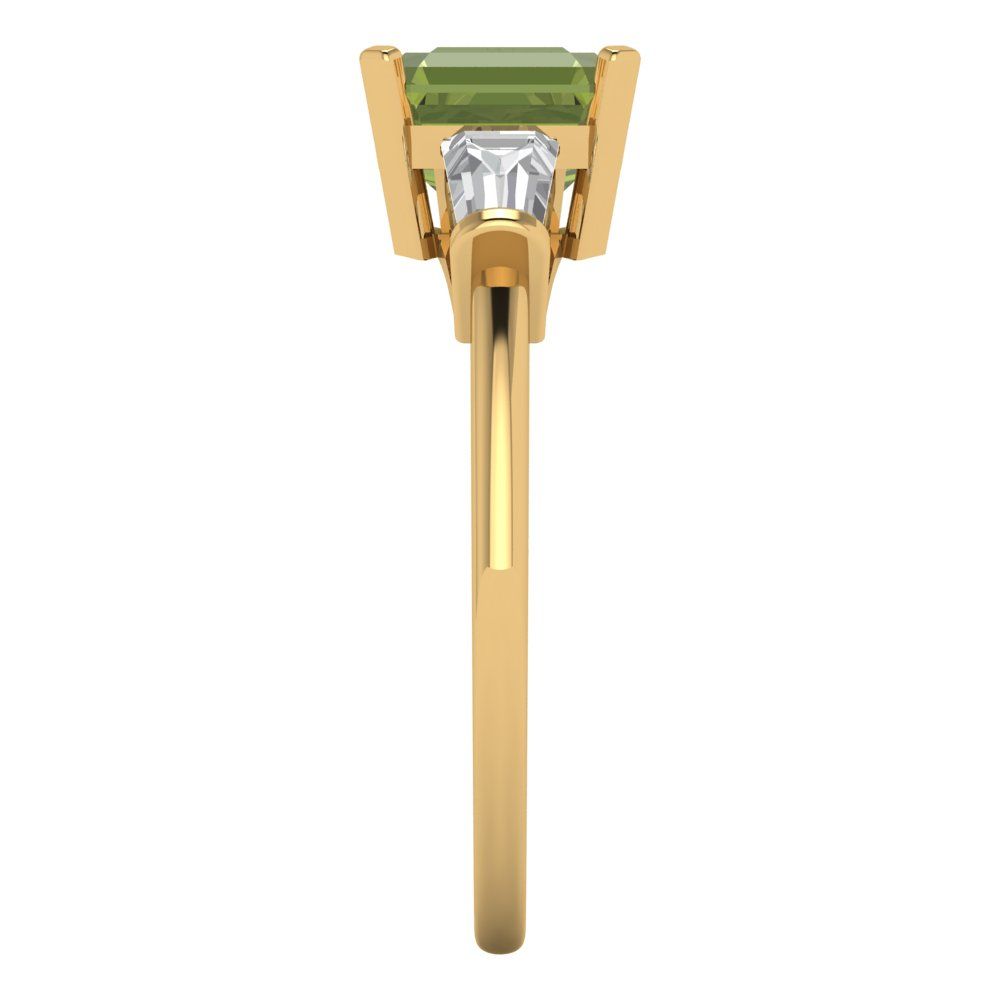 1.62 cttw Natural Peridot Three-Stone Engagement Ring - Solid Gold (Square Emerald Cut,6.5X6.5mm)
