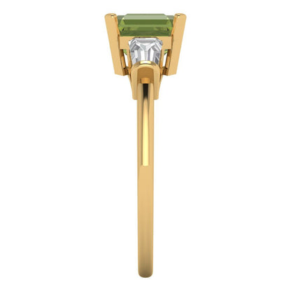 1.62 cttw Natural Peridot Three-Stone Engagement Ring - Solid Gold (Square Emerald Cut,6.5X6.5mm)
