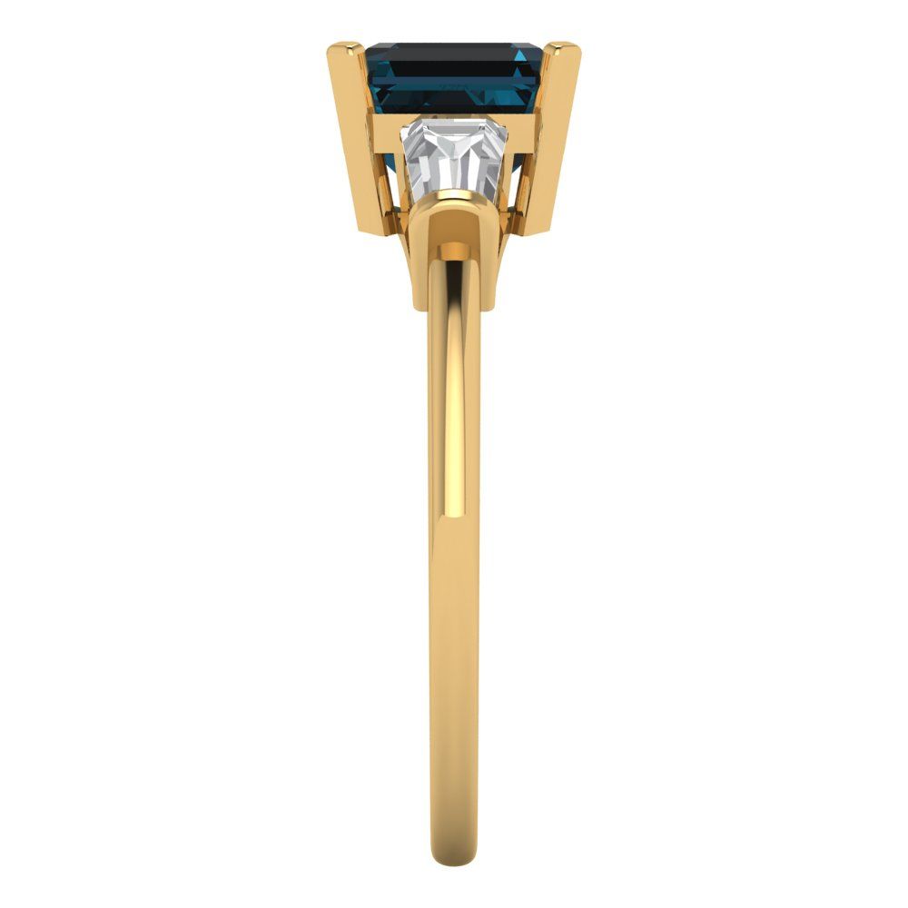 1.62 cttw Natural London Blue Topaz Three-Stone Engagement Ring - Solid Gold (Square Emerald Cut,6.5X6.5mm)