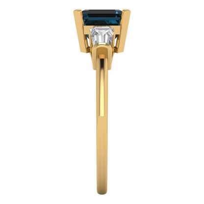 1.62 cttw Natural London Blue Topaz Three-Stone Engagement Ring - Solid Gold (Square Emerald Cut,6.5X6.5mm)