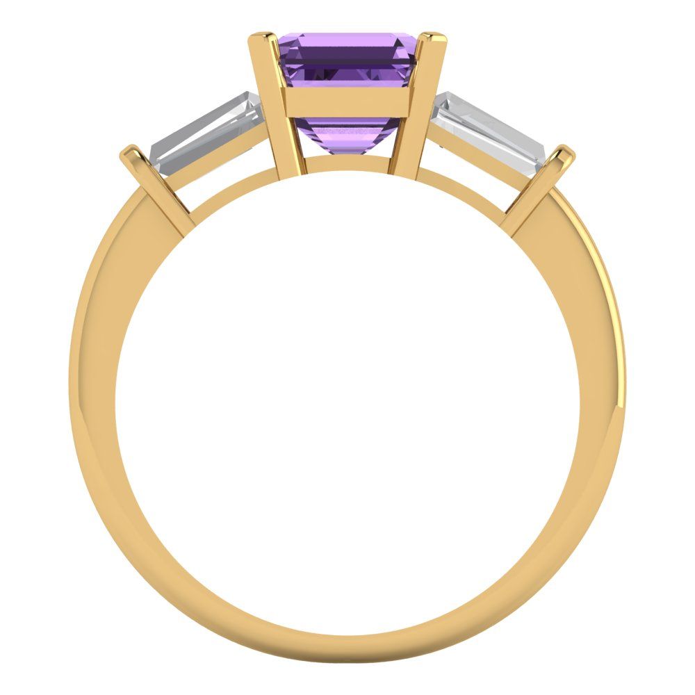 1.62 cttw Simulated Alexandrite Three-Stone Engagement Ring - Solid Gold (Square Emerald Cut,6.5X6.5mm)