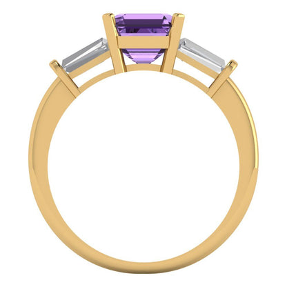 1.62 cttw Simulated Alexandrite Three-Stone Engagement Ring - Solid Gold (Square Emerald Cut,6.5X6.5mm)