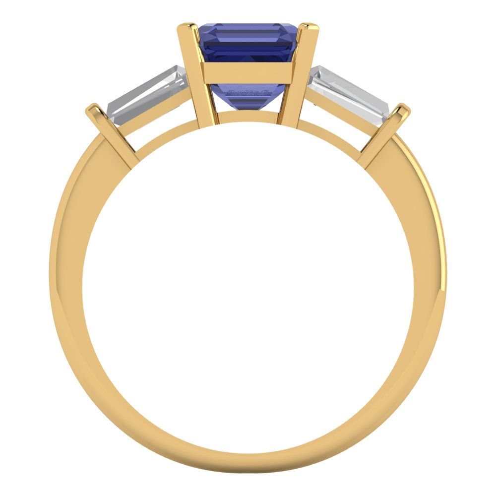 1.62 cttw Simulated Tanzanite Three-Stone Engagement Ring - Solid Gold (Square Emerald Cut,6.5X6.5mm)