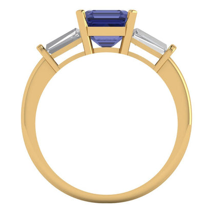 1.62 cttw Simulated Tanzanite Three-Stone Engagement Ring - Solid Gold (Square Emerald Cut,6.5X6.5mm)
