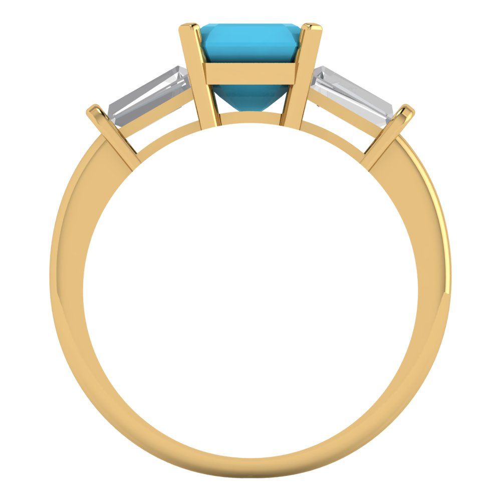 1.62 cttw Simulated Turquoise Three-Stone Engagement Ring - Solid Gold (Square Emerald Cut,6.5X6.5mm)