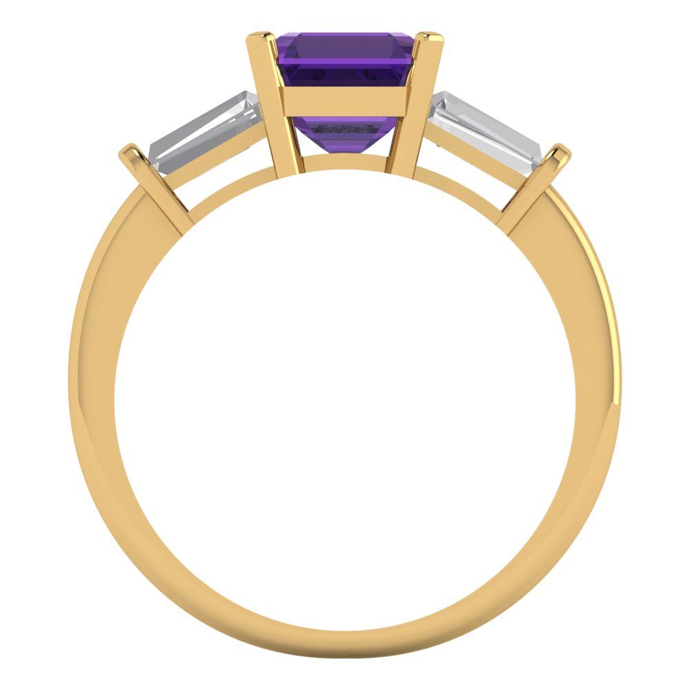 1.62 cttw Natural Amethyst Three-Stone Engagement Ring - Solid Gold (Square Emerald Cut,6.5X6.5mm)
