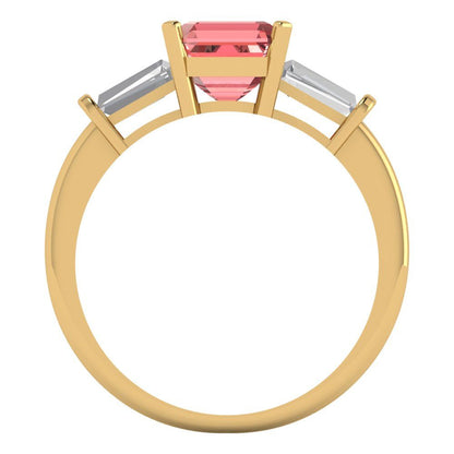 1.62 cttw Natural Garnet Three-Stone Engagement Ring - Solid Gold (Square Emerald Cut,6.5X6.5mm)