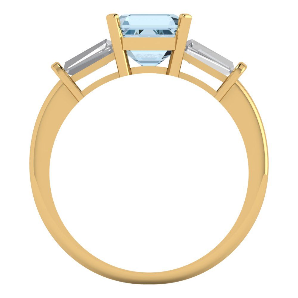 1.62 cttw Natural Sky Blue Topaz Three-Stone Engagement Ring - Solid Gold (Square Emerald Cut,6.5X6.5mm)
