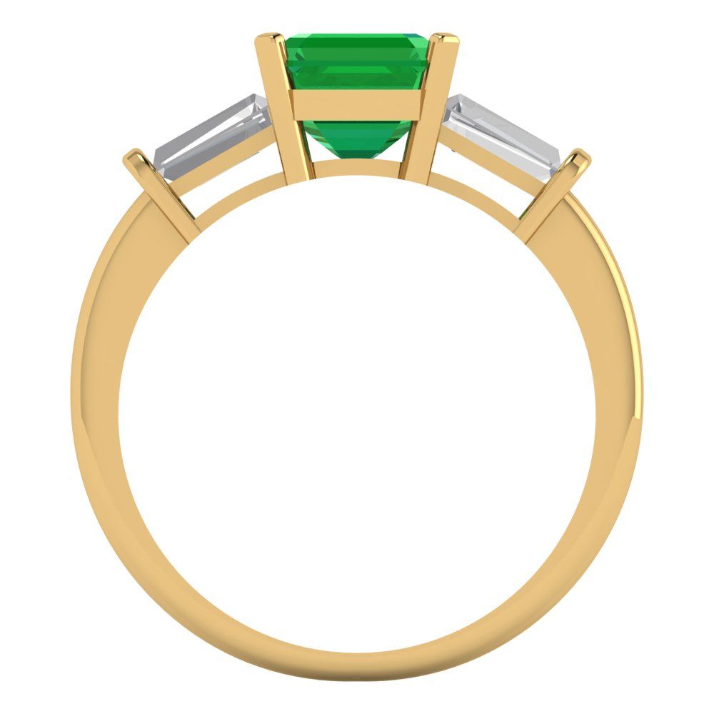 1.62 cttw Simulated Emerald Three-Stone Engagement Ring - Solid Gold (Square Emerald Cut,6.5X6.5mm)