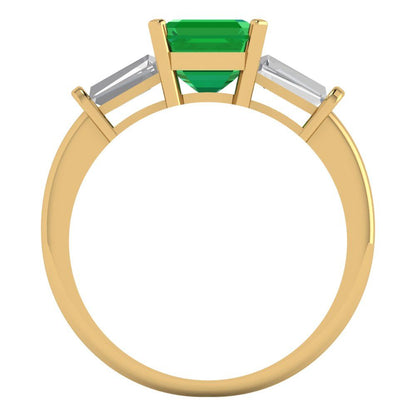 1.62 cttw Simulated Emerald Three-Stone Engagement Ring - Solid Gold (Square Emerald Cut,6.5X6.5mm)