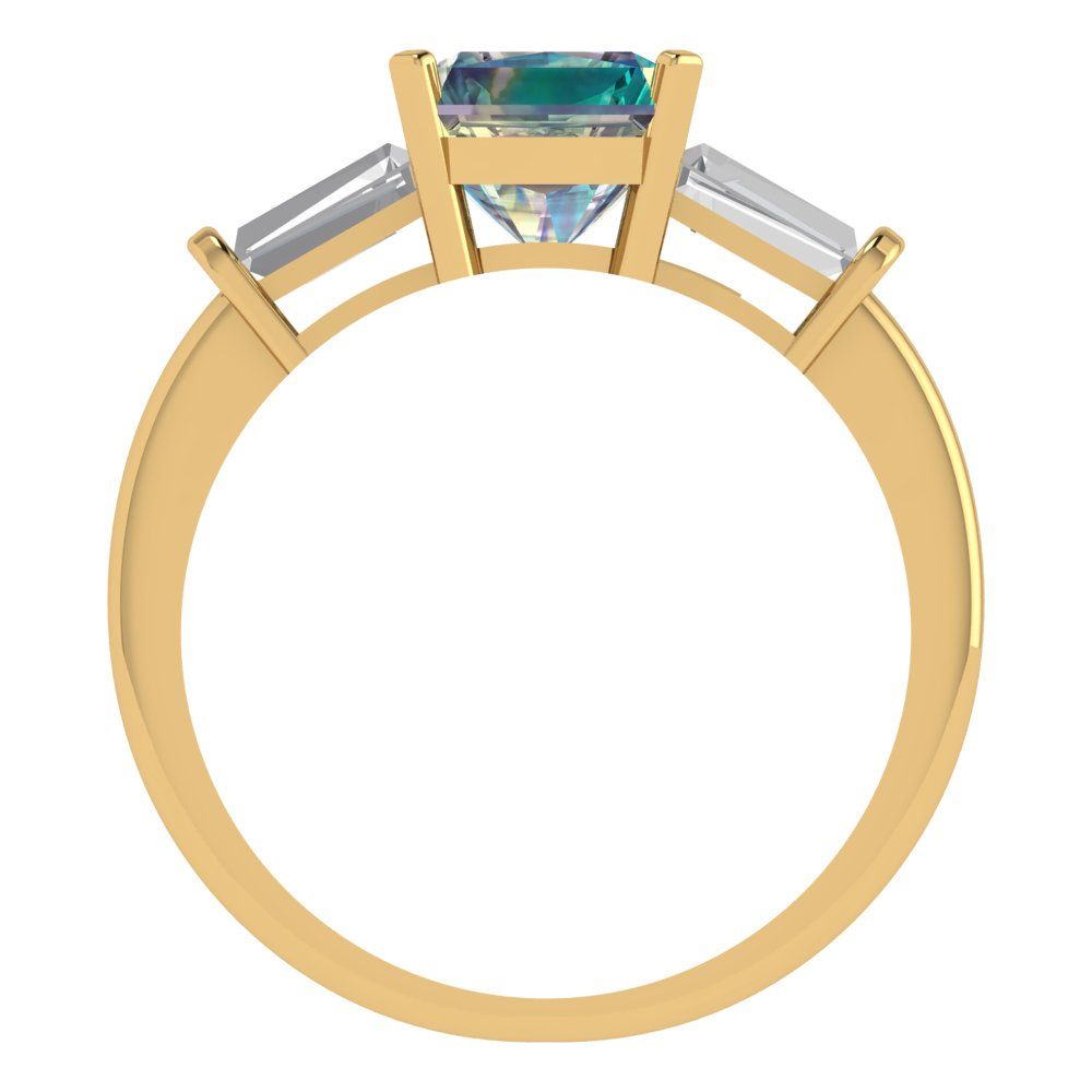 1.62 cttw Blue Moissanite Three-Stone Engagement Ring - Solid Gold (Square Emerald Cut,6.5X6.5mm)