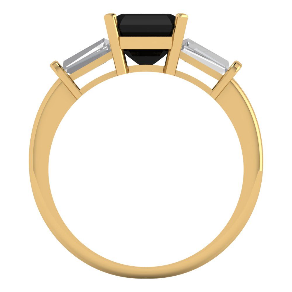 1.62 cttw Natural Onyx Three-Stone Engagement Ring - Solid Gold (Square Emerald Cut,6.5X6.5mm)