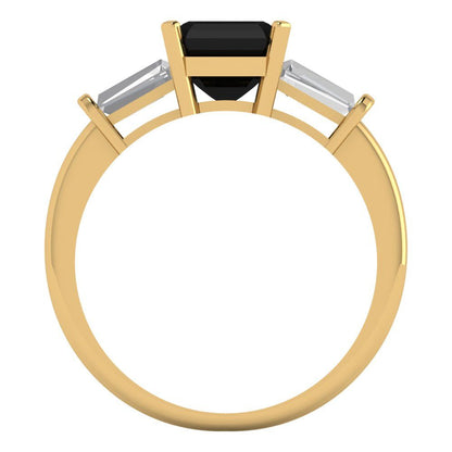 1.62 cttw Natural Onyx Three-Stone Engagement Ring - Solid Gold (Square Emerald Cut,6.5X6.5mm)