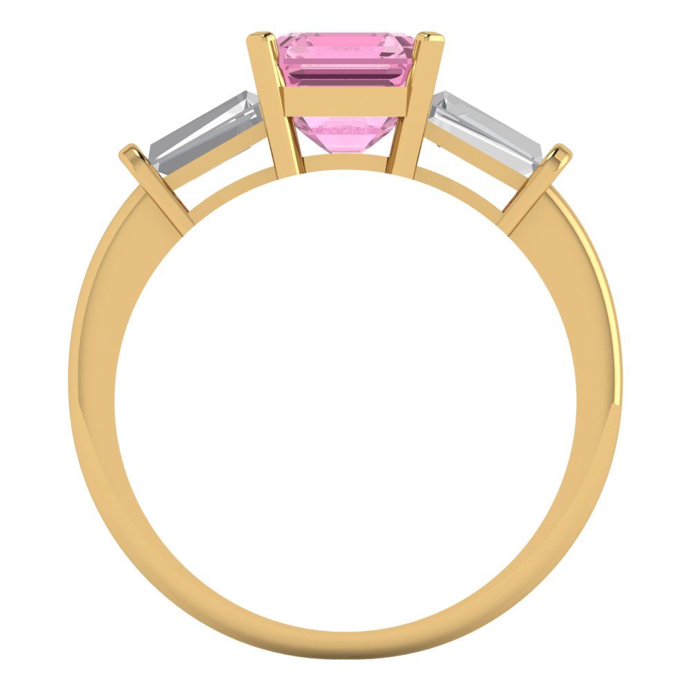 1.62 cttw Zirconia Simulated Pink Diamond Three-Stone Engagement Ring - Solid Gold (VVS1, Square Emerald Cut,6.5X6.5mm)