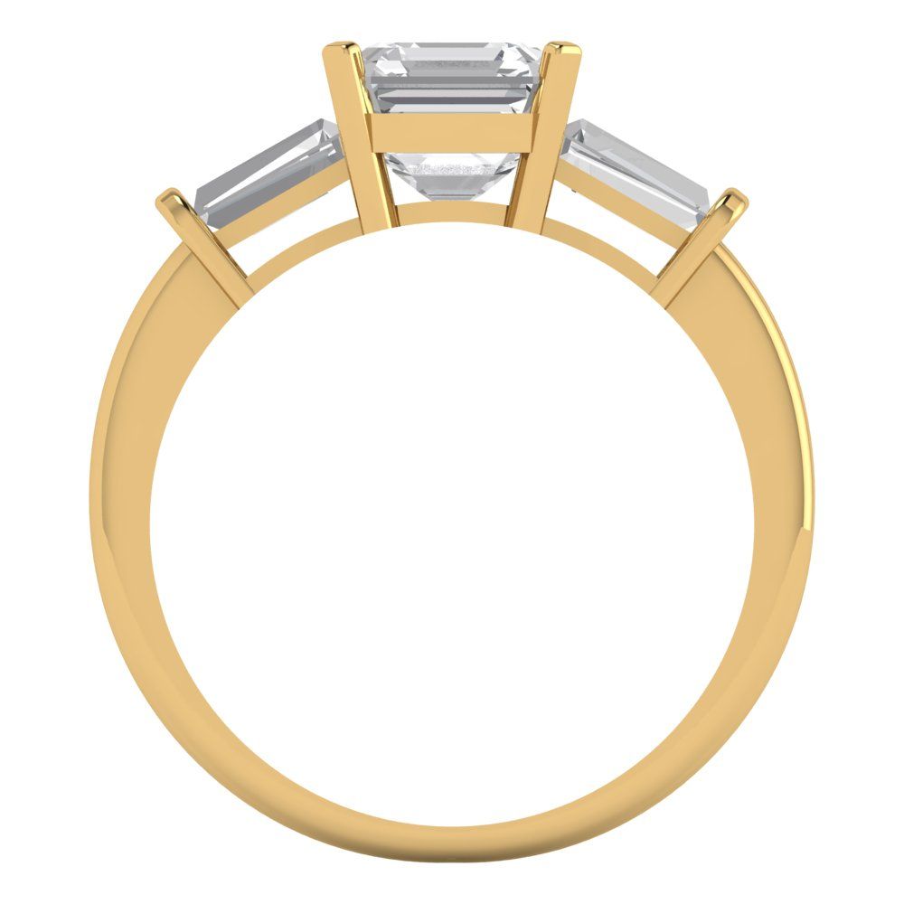 1.62 cttw White Sapphire Three-Stone Engagement Ring - Solid Gold (Square Emerald Cut,6.5X6.5mm)
