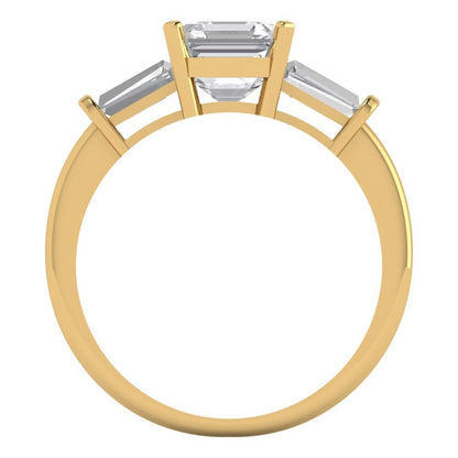 1.62 cttw White Sapphire Three-Stone Engagement Ring - Solid Gold (Square Emerald Cut,6.5X6.5mm)