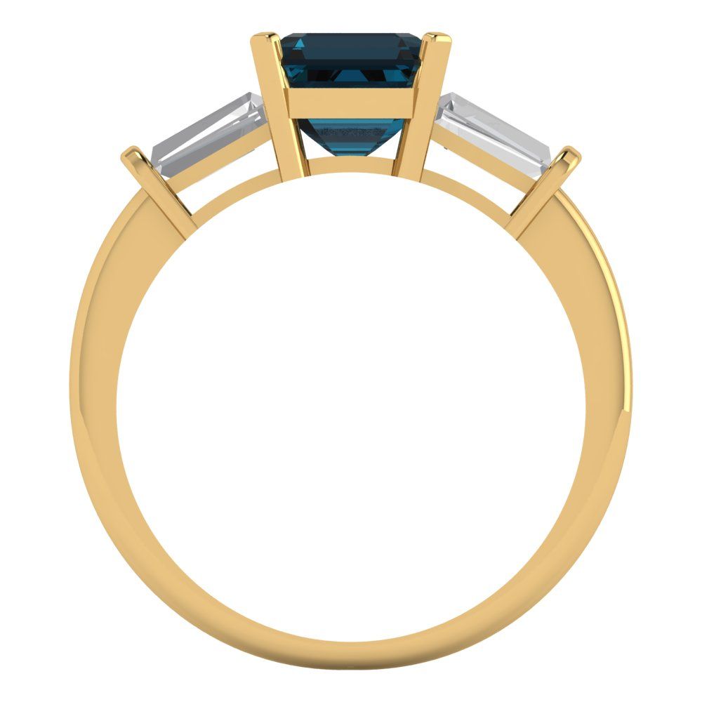 1.62 cttw Natural London Blue Topaz Three-Stone Engagement Ring - Solid Gold (Square Emerald Cut,6.5X6.5mm)