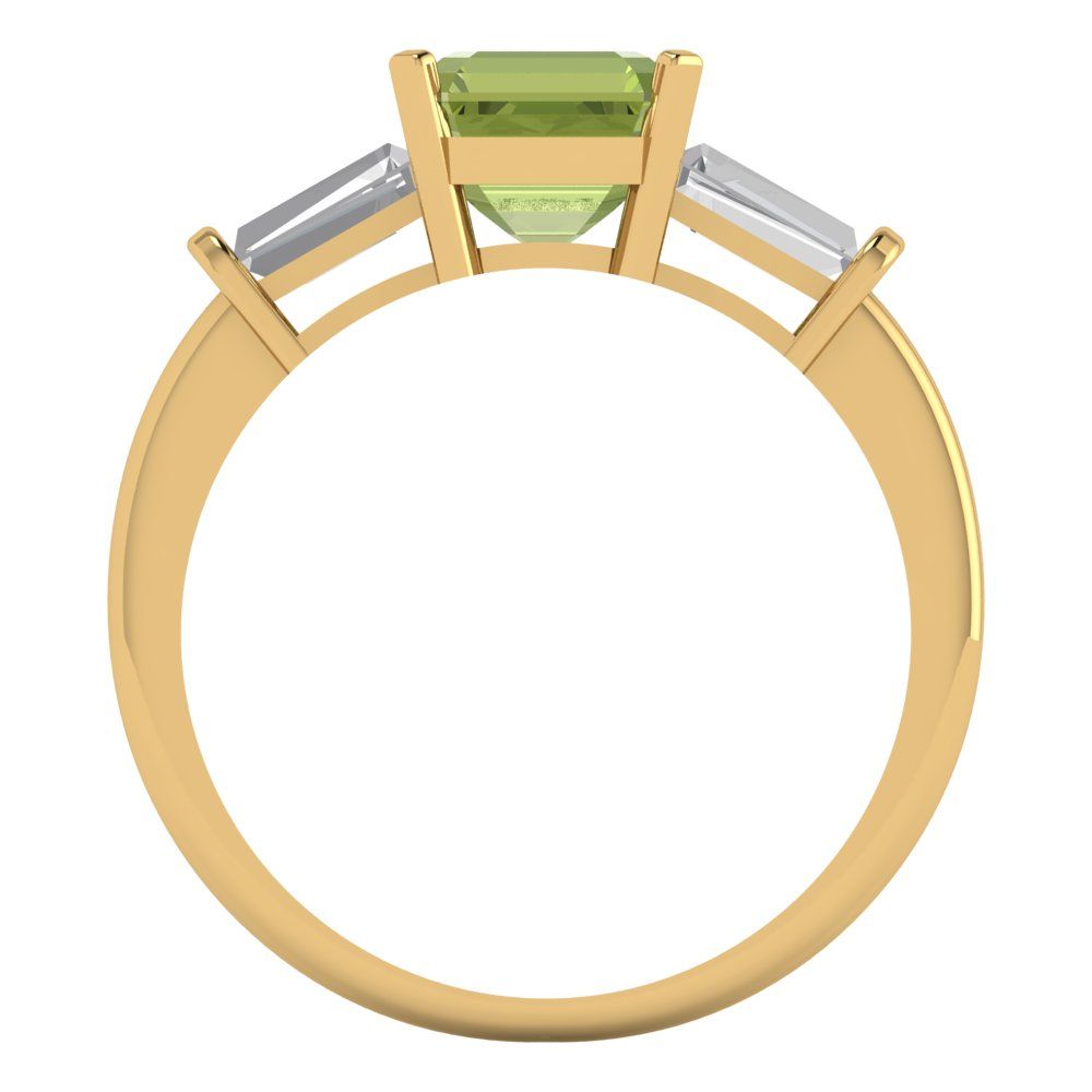 1.62 cttw Natural Peridot Three-Stone Engagement Ring - Solid Gold (Square Emerald Cut,6.5X6.5mm)