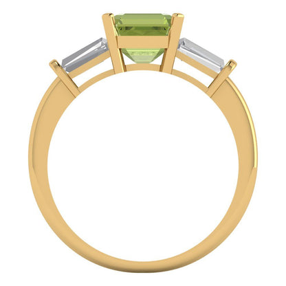1.62 cttw Natural Peridot Three-Stone Engagement Ring - Solid Gold (Square Emerald Cut,6.5X6.5mm)