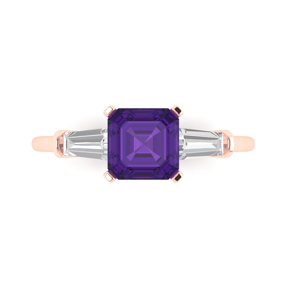 1.62 cttw Natural Amethyst Three-Stone Engagement Ring - Solid Gold (Square Emerald Cut,6.5X6.5mm)