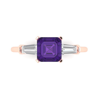 1.62 cttw Natural Amethyst Three-Stone Engagement Ring - Solid Gold (Square Emerald Cut,6.5X6.5mm)