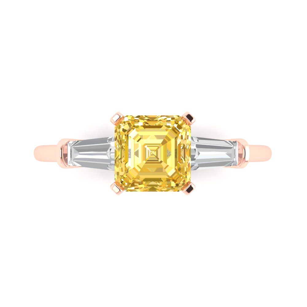 1.62 cttw Natural Citrine Three-Stone Engagement Ring - Solid Gold (Square Emerald Cut,6.5X6.5mm)