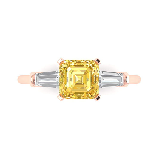 1.62 cttw Natural Citrine Three-Stone Engagement Ring - Solid Rose Gold (VVS1, Square Emerald Cut,6.5X6.5mm)