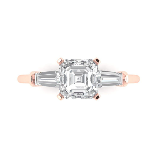 1.62 cttw Zirconia Simulated Diamond Three-Stone Engagement Ring - Solid Rose Gold (VVS1, Square Emerald Cut,6.5X6.5mm)