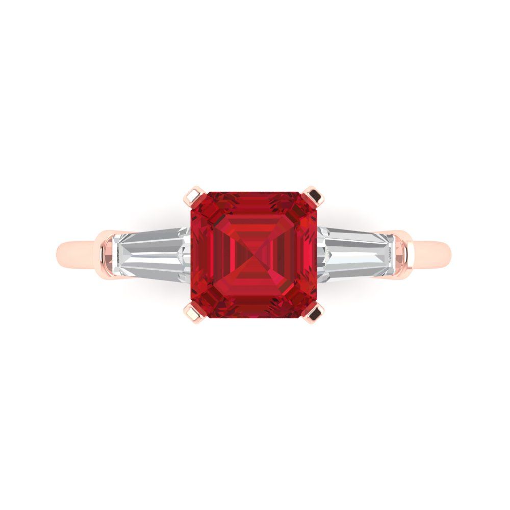 1.62 cttw Simulated Pink Tourmaline Three-Stone Engagement Ring - Solid Gold (Square Emerald Cut,6.5X6.5mm)