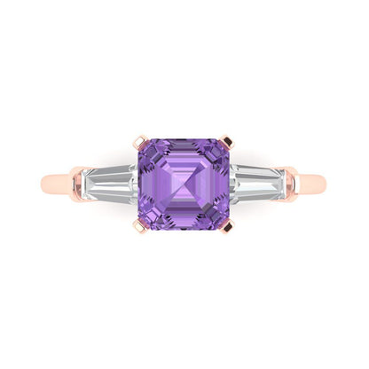 1.62 cttw Simulated Alexandrite Three-Stone Engagement Ring - Solid Gold (Square Emerald Cut,6.5X6.5mm)
