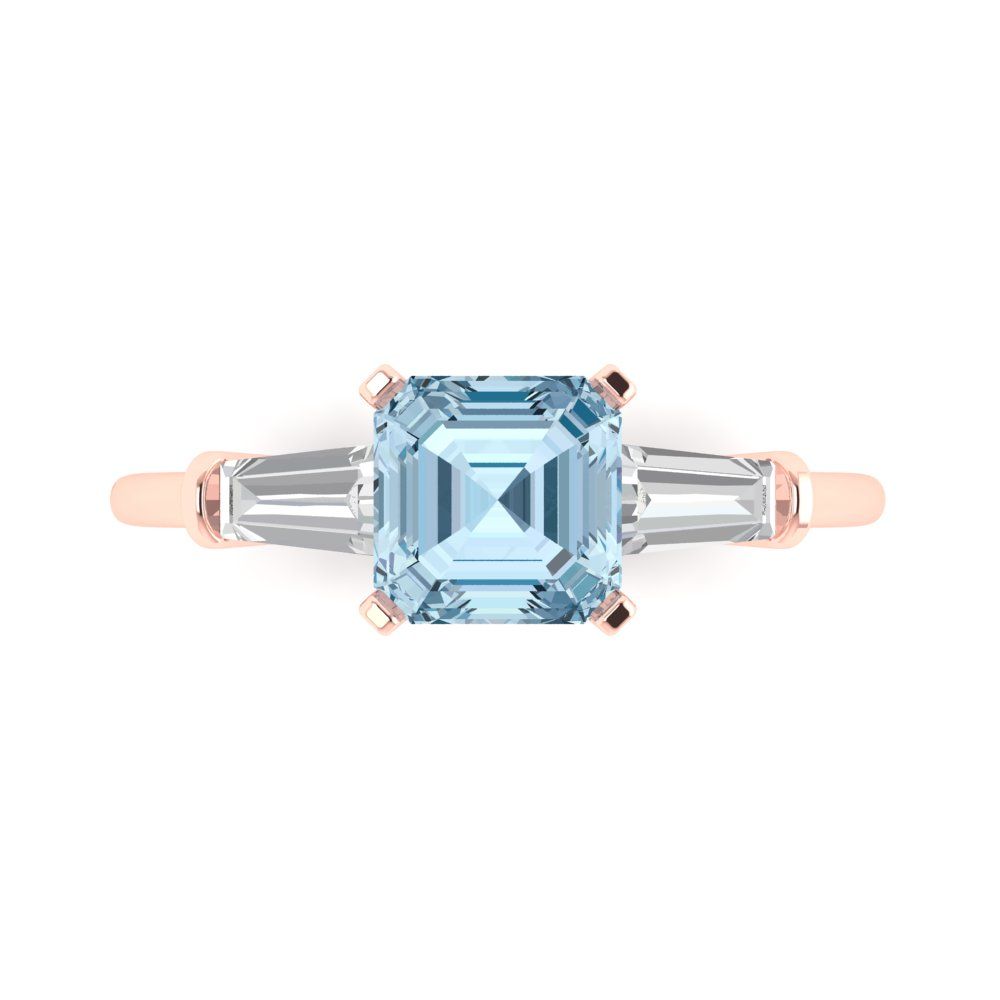 1.62 cttw Natural Aquamarine Three-Stone Engagement Ring - Solid Gold (Square Emerald Cut,6.5X6.5mm)