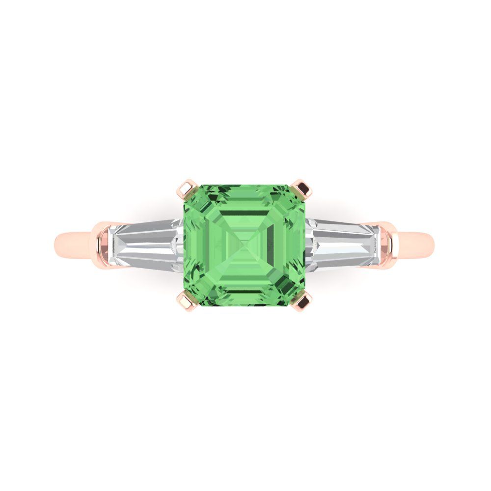 1.62 cttw Zirconia Simulated Green Diamond Three-Stone Engagement Ring - Solid Gold (VVS1, Square Emerald Cut,6.5X6.5mm)