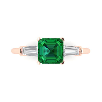 1.62 cttw Simulated Emerald Three-Stone Engagement Ring - Solid Gold (Square Emerald Cut,6.5X6.5mm)