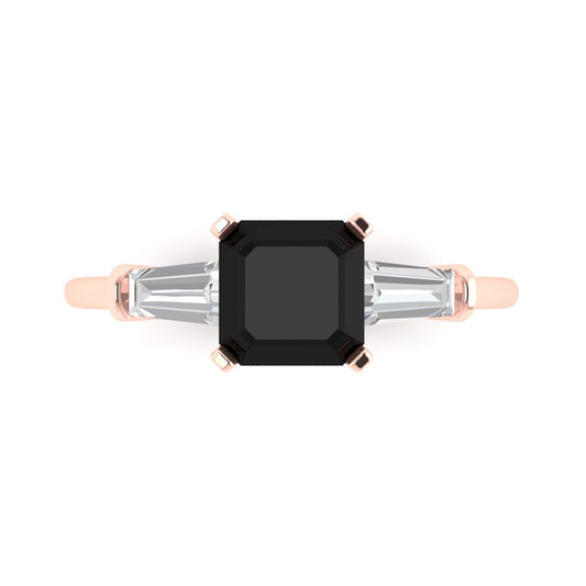 1.62 cttw Natural Onyx Three-Stone Engagement Ring - Solid Rose Gold (VVS1, Square Emerald Cut,6.5X6.5mm)